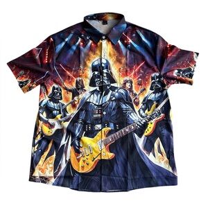 Darth Vader Playing‎ Electric Guitar Hawaiian Shirt Large 360 Graphics EUC